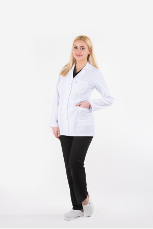 DÖ 019 Beyaz Alpaka Kumaş, Kuplu Model, Ceket Boy, Kısa Kol, Hakim Yaka, Çıtçıtlı