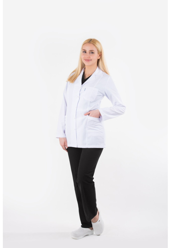 DÖ 019 Beyaz Alpaka Kumaş, Kuplu Model, Ceket Boy, Kısa Kol, Hakim Yaka, Çıtçıtlı