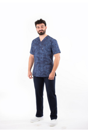 Koyu Mavi Harita Desen Zarf Yaka Model Takım