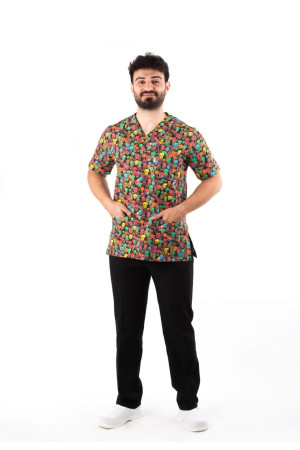 Renkli Kuru Kafa Desen Zarf Yaka Takım