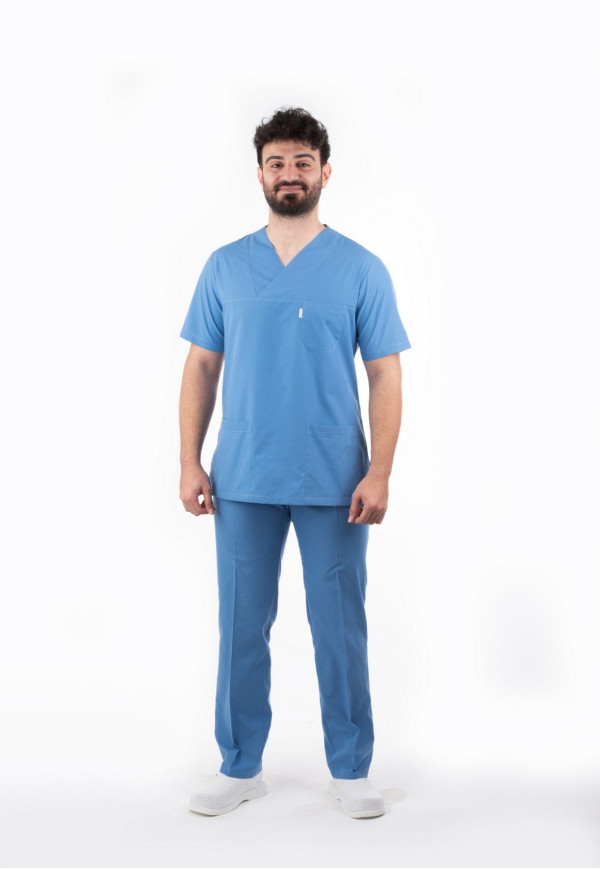 Orta Mavi Zarf Yaka Model Terycotton Takım