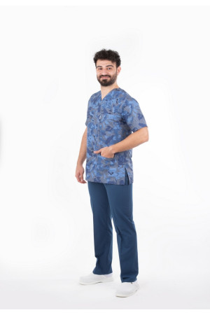 Açık Mavi Harita Desen Zarf Yaka Model Takım