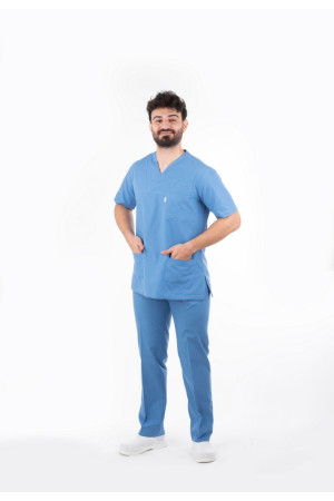 Orta Mavi Zarf Yaka Model Terycotton Takım