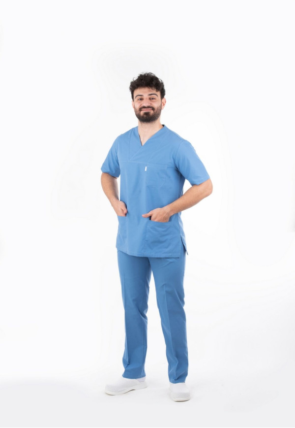 Orta Mavi Zarf Yaka Model Terycotton Takım