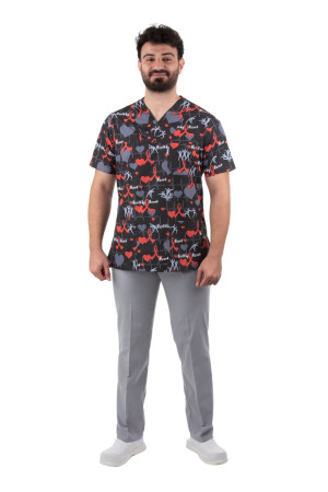 Siyah Aritmi Desen Takım Zarf Yaka Model