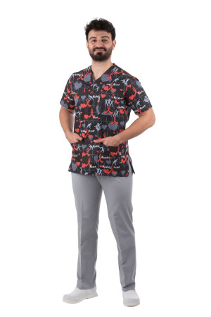 Siyah Aritmi Desen Takım Zarf Yaka Model