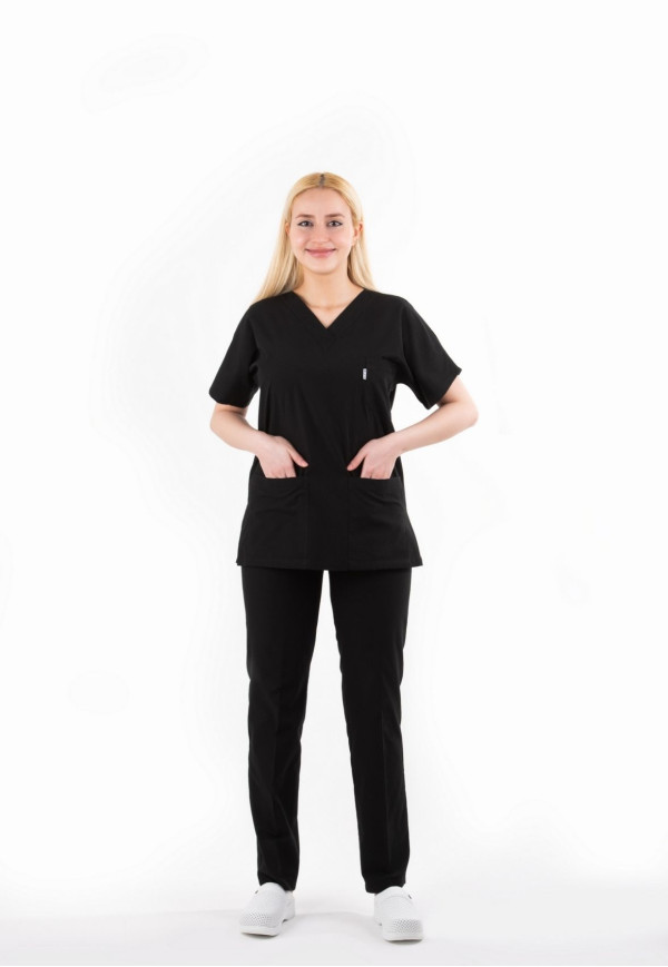 Siyah Renk Yarasa Kol V Yaka Model Terycotton Takım