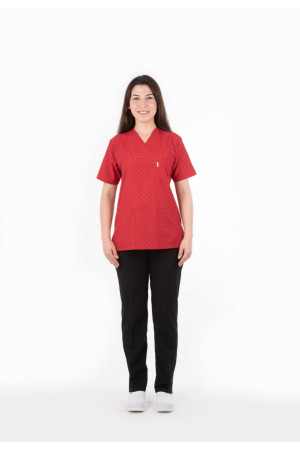Kırmızı Kalp Desen Zarf Yaka Model Terycotton Takım