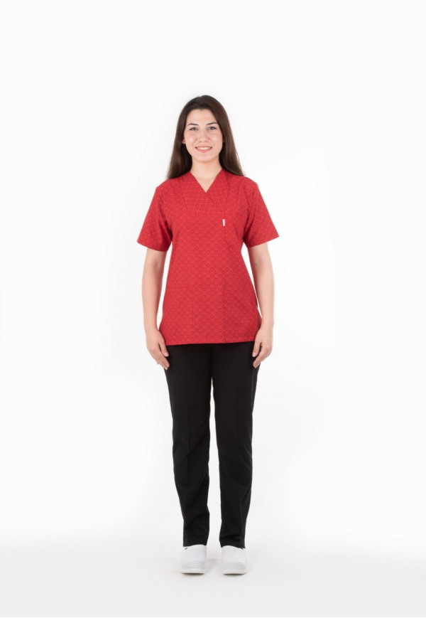 Kırmızı Kalp Desen Zarf Yaka Model Terycotton Takım