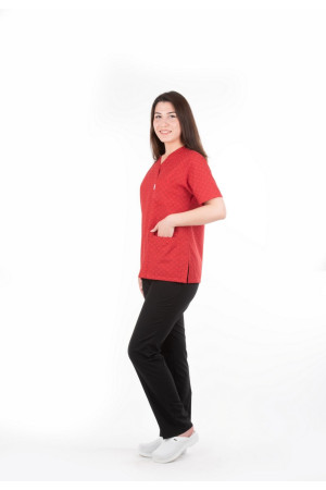 Kırmızı Kalp Desen Zarf Yaka Model Terycotton Takım