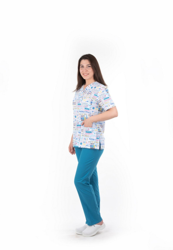 Nurse Desen Zarf Yaka Model Terycotton Takım