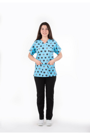 Kedi Desenli Yarasa Kol V Yaka Model Terycotton Takım