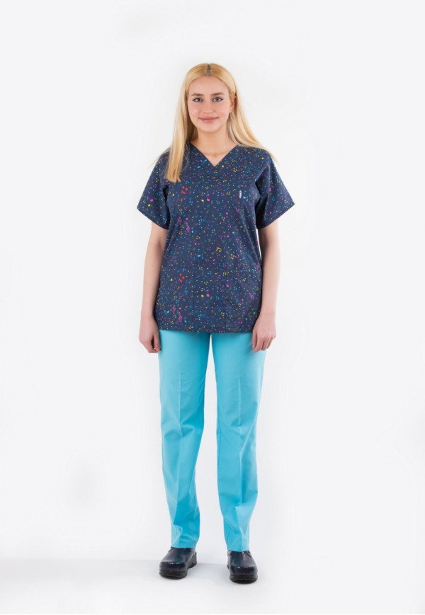 Notalı Desen Yarasa Kol V Yaka Model Terycotton Takım