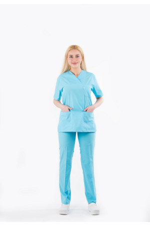 Turkuaz Renk Zarf Yaka Model Terycotton Takım