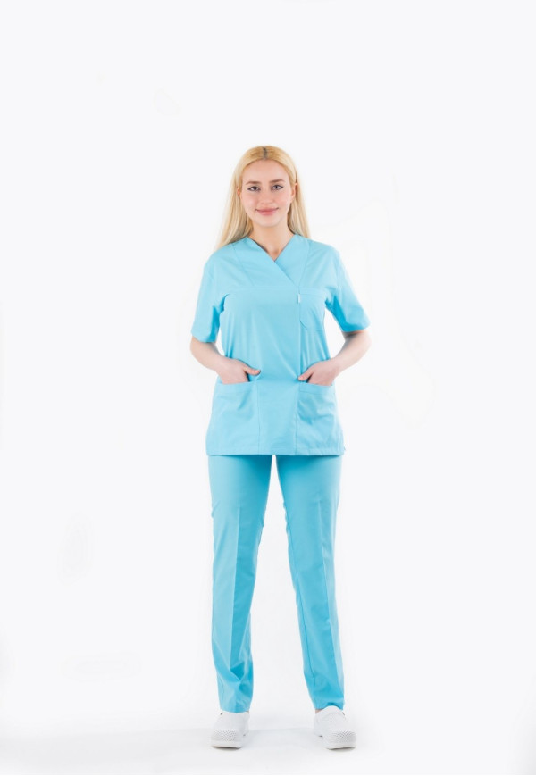 Turkuaz Renk Zarf Yaka Model Terycotton Takım