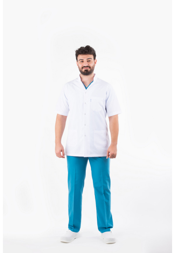 DÖ 051 Beyaz Alpaka Kumaş, Kuplu Model, Uzun Boy, Uzun Kol, Ceket Yaka, Çıtçıtlı