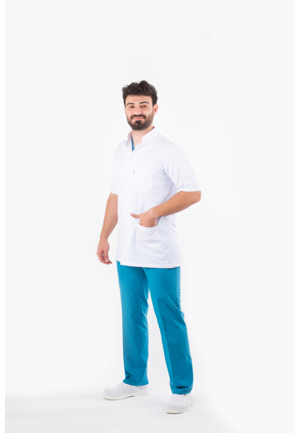 DÖ 051 Beyaz Alpaka Kumaş, Kuplu Model, Uzun Boy, Uzun Kol, Ceket Yaka, Çıtçıtlı