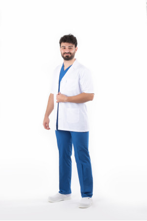 DÖ 052 Beyaz Alpaka Kumaş, Kuplu Model, Uzun Boy, Uzun Kol, Ceket Yaka, Çıtçıtlı