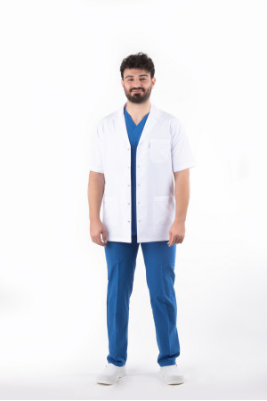 DÖ 052 Beyaz Alpaka Kumaş, Kuplu Model, Uzun Boy, Uzun Kol, Ceket Yaka, Çıtçıtlı