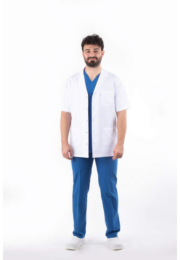 DÖ 052 Beyaz Alpaka Kumaş, Kuplu Model, Uzun Boy, Uzun Kol, Ceket Yaka, Çıtçıtlı