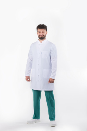 DÖ 057 Beyaz Alpaka Kumaş, Kuplu Model, Uzun Boy, Uzun Kol, Ceket Yaka, Çıtçıtlı