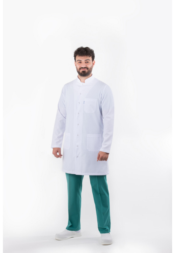 DÖ 057 Beyaz Alpaka Kumaş, Kuplu Model, Uzun Boy, Uzun Kol, Ceket Yaka, Çıtçıtlı