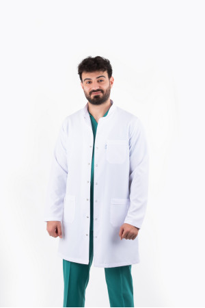 DÖ 057 Beyaz Alpaka Kumaş, Kuplu Model, Uzun Boy, Uzun Kol, Ceket Yaka, Çıtçıtlı