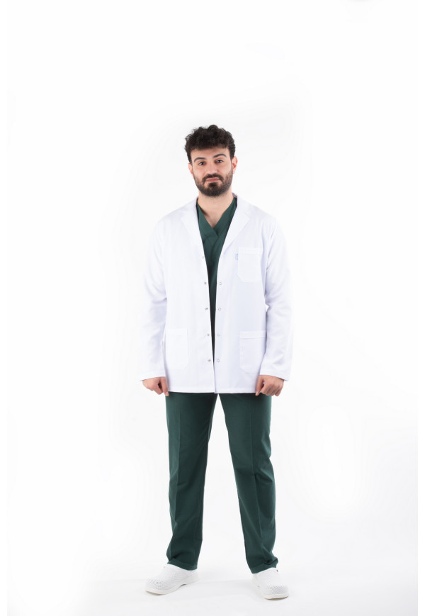 DÖ 058 Beyaz Alpaka Kumaş, Kuplu Model, Uzun Boy, Uzun Kol, Ceket Yaka, Çıtçıtlı