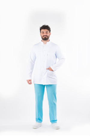 DÖ 056 Beyaz Alpaka Kumaş, Kuplu Model, Uzun Boy, Uzun Kol, Ceket Yaka, Çıtçıtlı