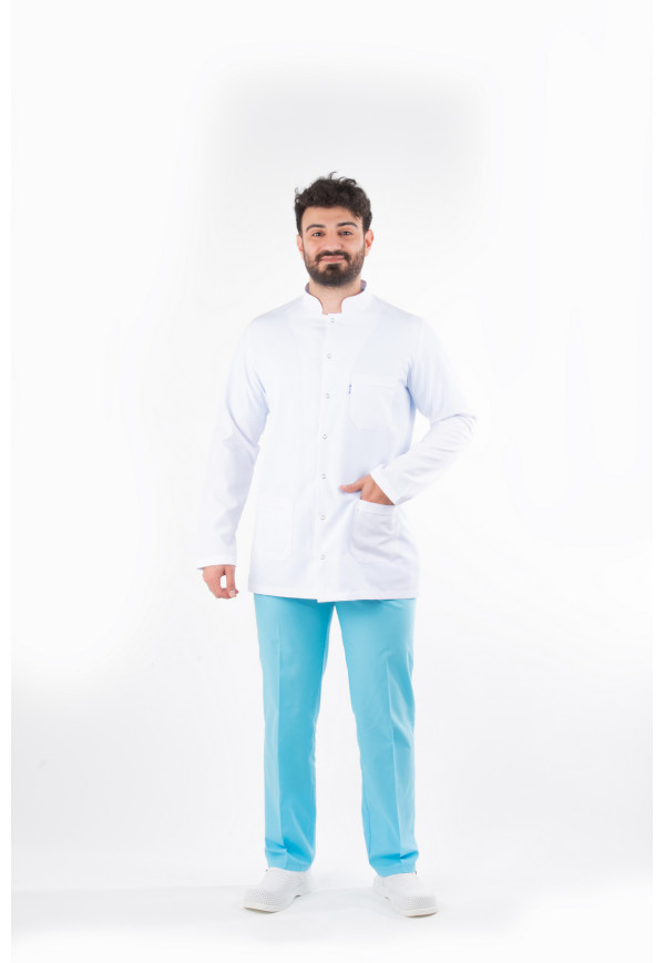 DÖ 056 Beyaz Alpaka Kumaş, Kuplu Model, Uzun Boy, Uzun Kol, Ceket Yaka, Çıtçıtlı