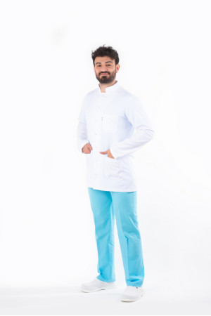 DÖ 056 Beyaz Alpaka Kumaş, Kuplu Model, Uzun Boy, Uzun Kol, Ceket Yaka, Çıtçıtlı