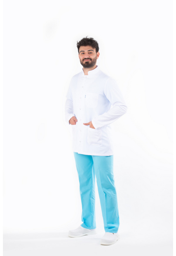 DÖ 056 Beyaz Alpaka Kumaş, Kuplu Model, Uzun Boy, Uzun Kol, Ceket Yaka, Çıtçıtlı