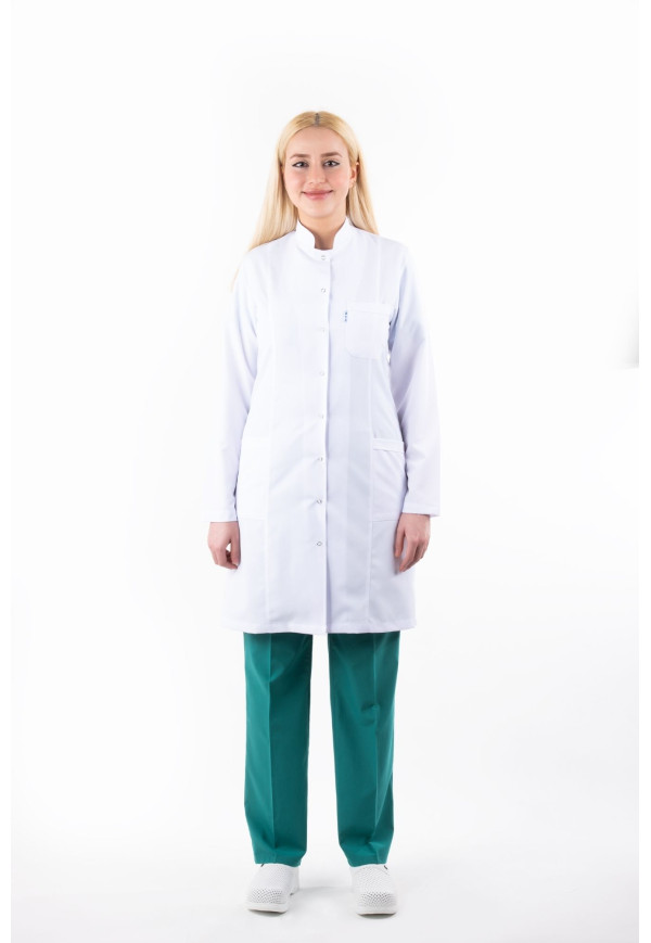 DÖ 011 Beyaz Alpaka Kumaş, Kuplu Model, Uzun Boy, Uzun Kol, Hakim Yaka, Çıtçıtlı