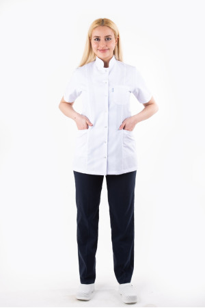 DÖ 020 Beyaz Alpaka Kumaş, Kuplu Model, Ceket Boy, Kısa Kol, Hakim Yaka, Çıtçıtlı