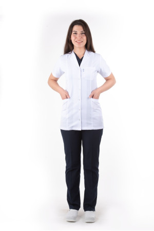 DÖ 018  Beyaz Alpaka Kumaş, Kuplu Model, Ceket Boy, Kısa Kol, Ceket Yaka, Çıtçıtlı