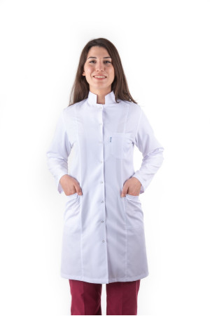 DÖ 013 Beyaz Alpaka Kumaş, Kuplu Model, Uzun Boy, Uzun Kol, Köşeli Hakim Yaka, Çıtçıtlı