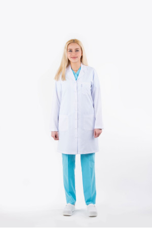 DÖ 001 Beyaz Alpaka Kumaş, Klasik Model, Uzun Boy, Uzun Kol, Ceket Yaka, Çıtçıtlı