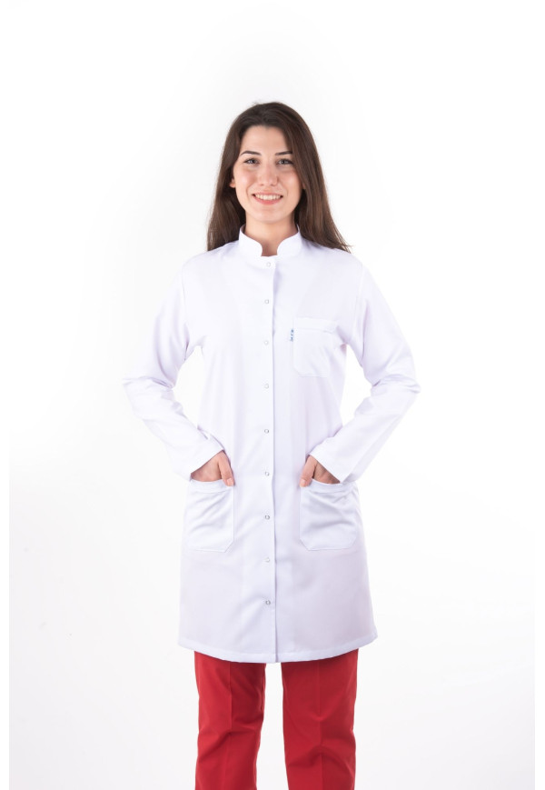 DÖ 008 Beyaz Alpaka Kumaş, Klasik Model, Uzun Boy, Uzun Kol, Hakim Yaka, Çıtçıtlı