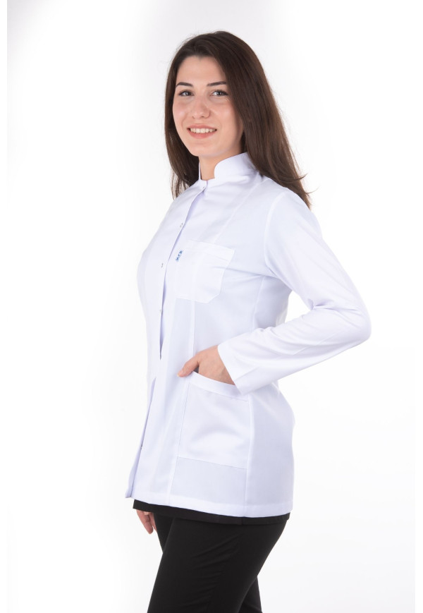 DÖ 016 Beyaz Alpaka Kumaş, Kuplu Model, Ceket Boy, Uzun Kol, Hakim Yaka, Çıtçıtlı