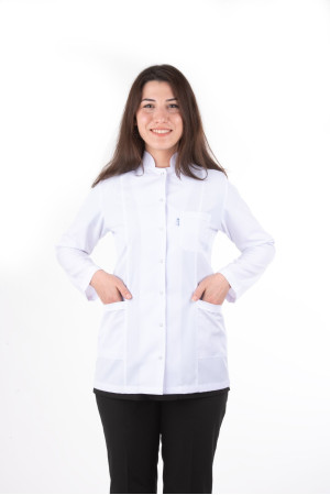 DÖ 016 Beyaz Alpaka Kumaş, Kuplu Model, Ceket Boy, Uzun Kol, Hakim Yaka, Çıtçıtlı