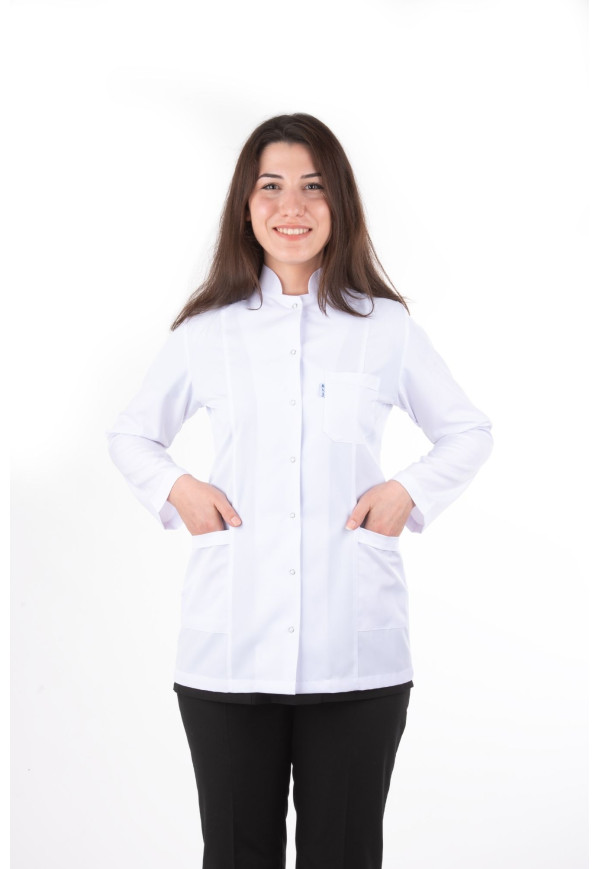 DÖ 016 Beyaz Alpaka Kumaş, Kuplu Model, Ceket Boy, Uzun Kol, Hakim Yaka, Çıtçıtlı