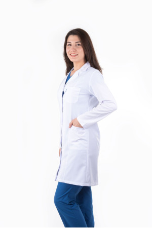 DÖ 010 Beyaz Alpaka Kumaş, Kuplu Model, Uzun Boy, Uzun Kol, Ceket Yaka, Çıtçıtlı