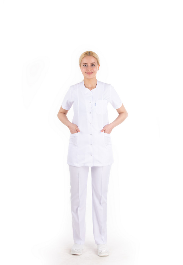 Lale Yaka Çıtçıtlı Model Beyaz Alpaka Takım