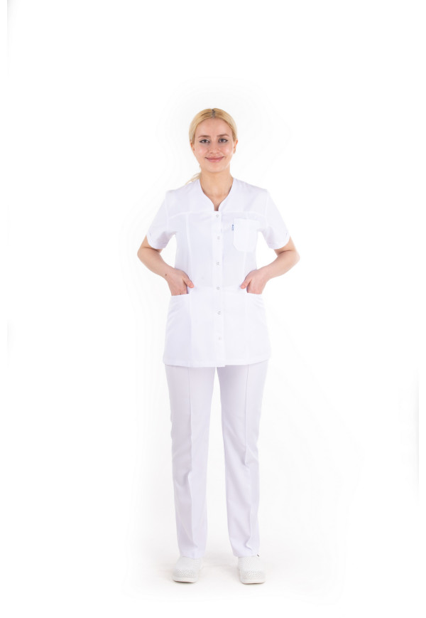 Damla Yaka Çıtçıtlı Model Beyaz Alpaka Takım