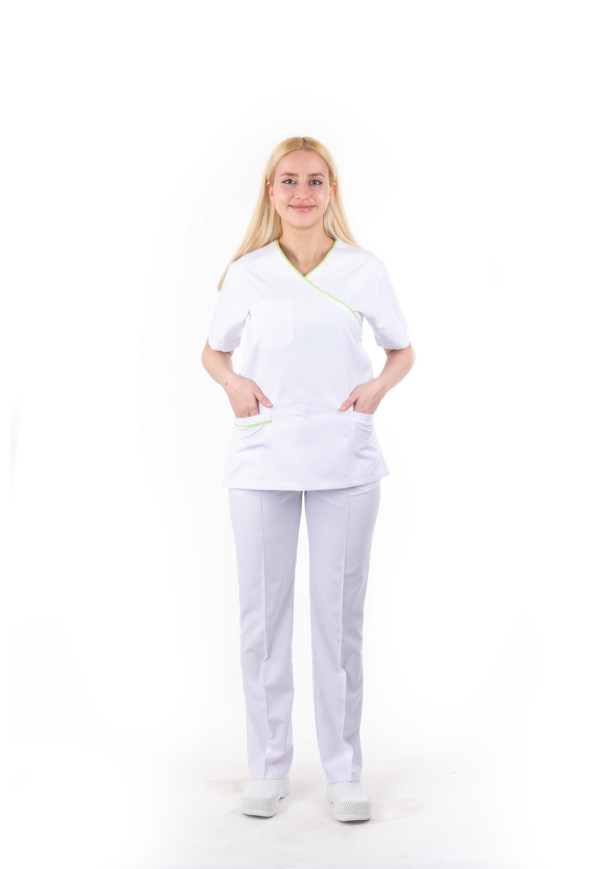 Yeşil Biyeli Yandan Kapama Model Beyaz Alpaka Takım