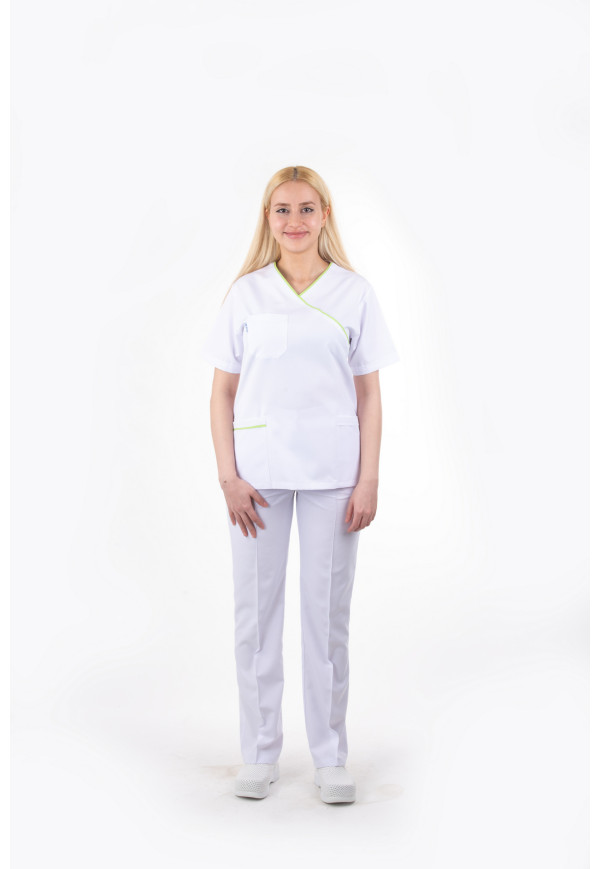 Yeşil Biyeli Yandan Kapama Model Beyaz Alpaka Takım