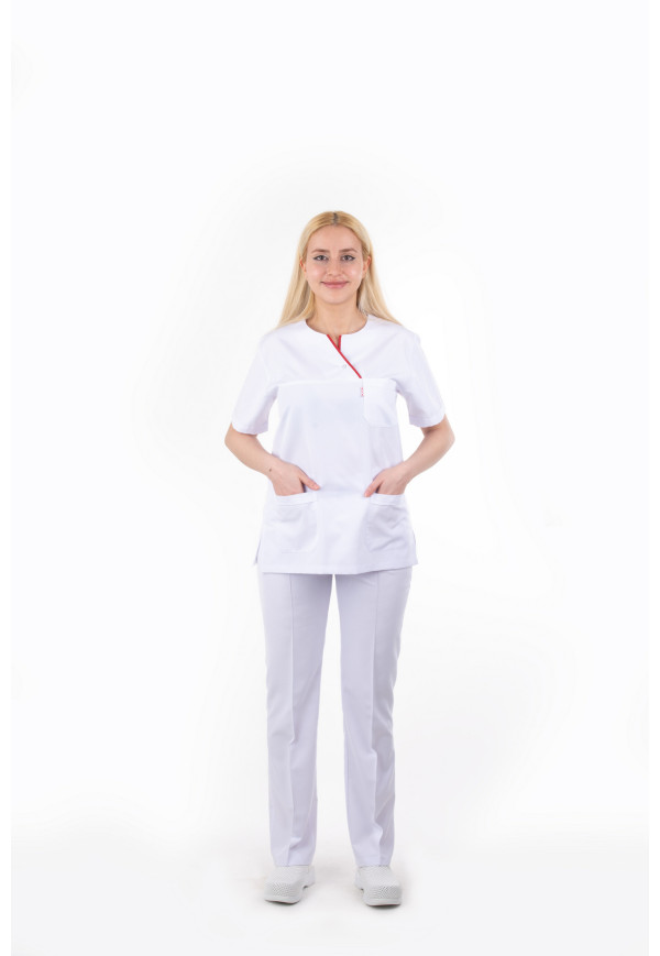 Çapraz Yaka Çıtçıtlı Beyaz Alpaka Takım