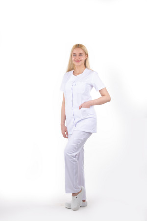 Dörtgen Yaka Beyaz Alpaka Takım