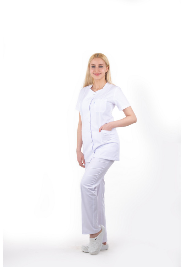 Dörtgen Yaka Beyaz Alpaka Takım