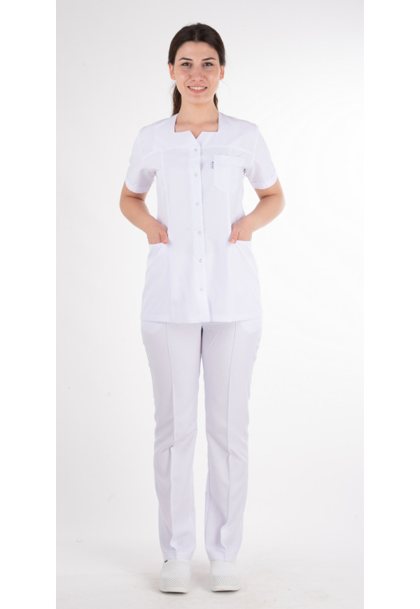 Beyaz Kesik Kare Yaka Model Alpaka Takım